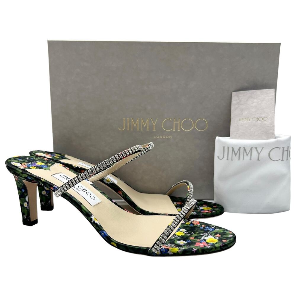 JIMMY CHOO Brea 65 Crystal Embellished Sandals EU 40 US 10 Floral Satin Mules